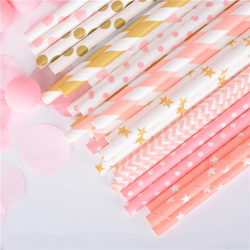 Pink Gold Golden Drink Paper Straws Wholesale Colorful Drinking Straw Party Wedding Decoration Baby Shower Decorations