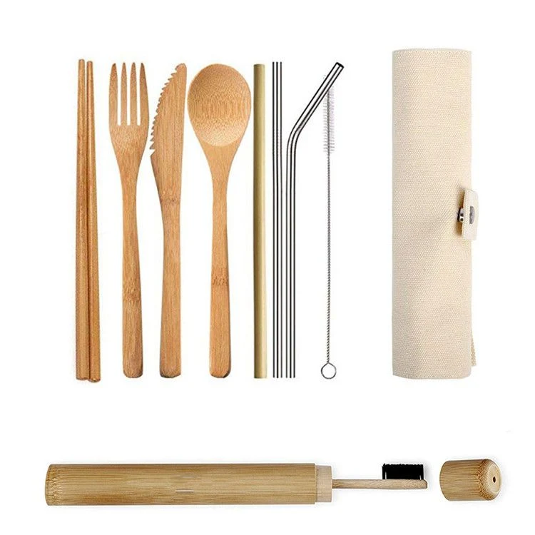 Jm Reusable Bamboo Cutlery Forks Knives & Spoons Perfect Replacement for Plastic