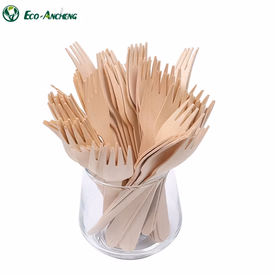 Venta al por mayor barata 100 tenedores 100 cucharas 100 cuchillos cubiertos de madera desechables serie 6